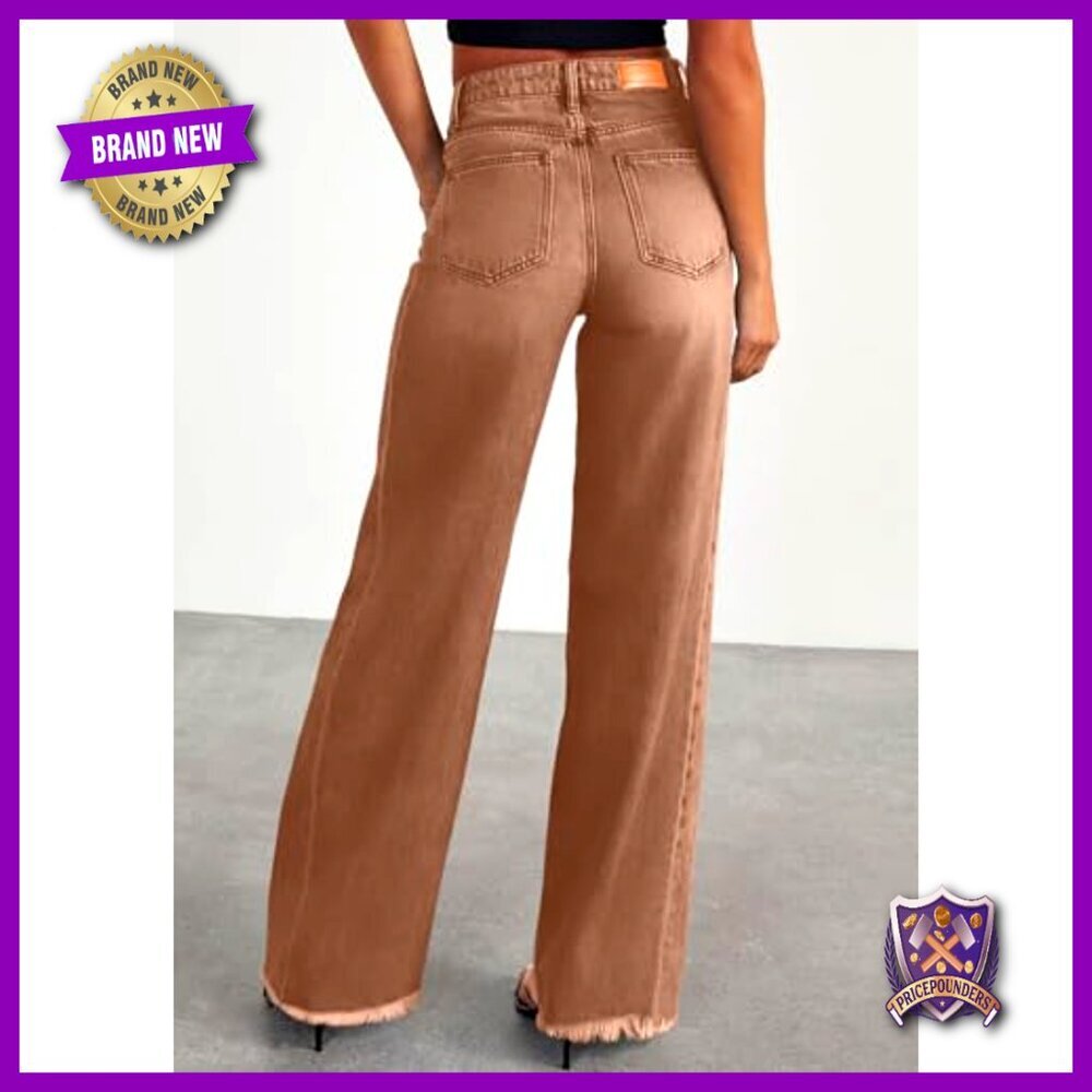 Wide Leg Jeans High Waisted Stretchy Baggy Raw Hem Denim Palazzo Pants Trendy - Picture 2 of 7